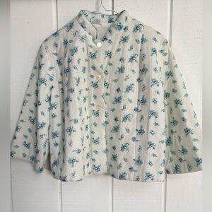 Vintage 80s Quilted Floral Flannel Night Coat Large